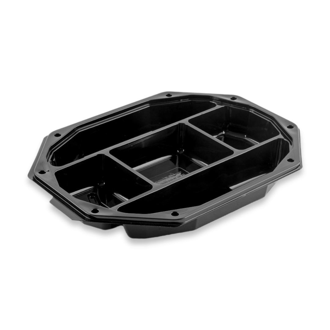 PLATOU OVAL NEGRU CU CAPAC 5 COMPARTIMENTE